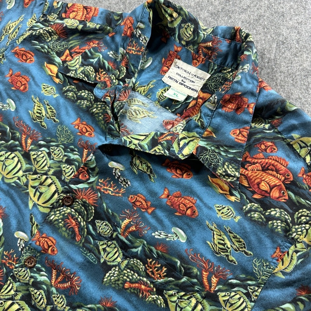 Reyn Spooner Shirt Mens XL Blue Dietrich Varez Marine Life Rayon Aloha Button Up